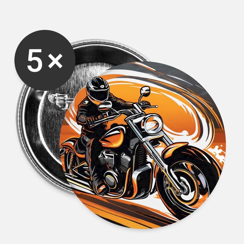 Motorcyclists in Dynamics - Style - Biker Art Design - Buttons small 1''/25 mm (5-pack) - white