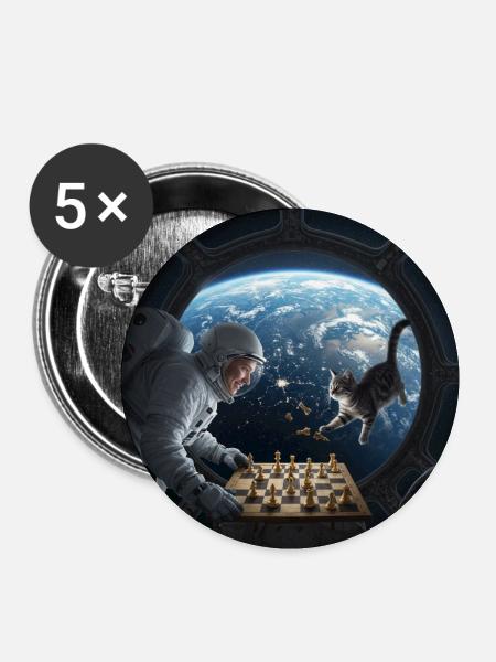 Weltraum-Schach mit Katze - Buttons klein 25 mm (5er Pack) - Weiß