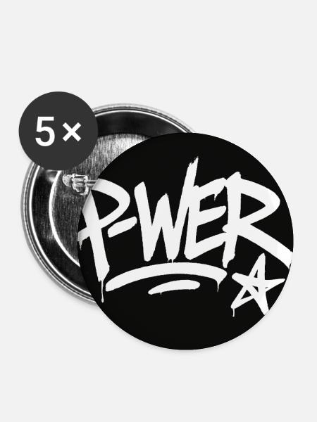 Graffiti-Stil Power-Text-Design - Buttons klein 25 mm (5er Pack) - Weiß