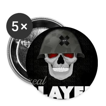 Skull Veteran – Real Player Gaming Helm Design - Buttons klein 25 mm (5er Pack) - Weiß - Vorne