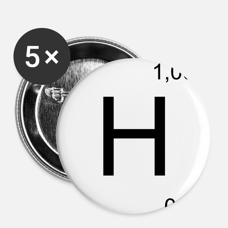 Hydrogen Symbol Design - Buttons small 1''/25 mm (5-pack) - white