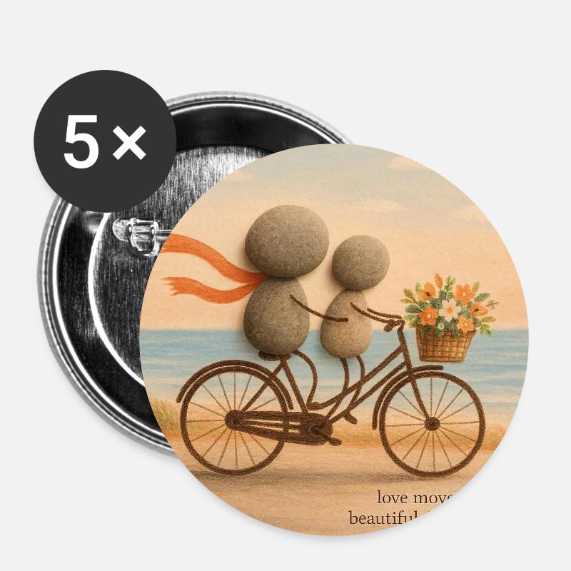 Love Moves on a Stone Bicycle - Buttons small 1''/25 mm (5-pack) - white