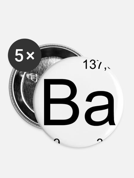 Ba Barium Element Stil-Design - Buttons klein 25 mm (5er Pack) - Weiß
