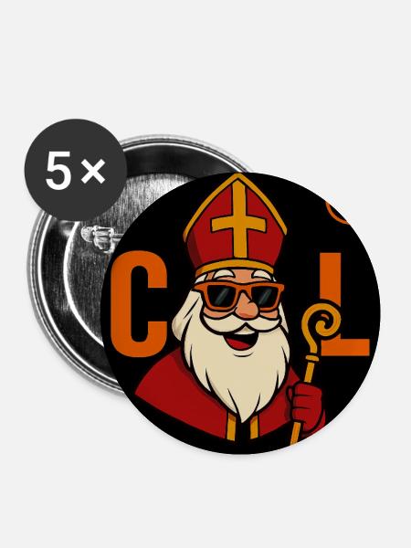 Sinterklaas mit Sonnenbrille - Buttons klein 25 mm (5er Pack) - Weiß