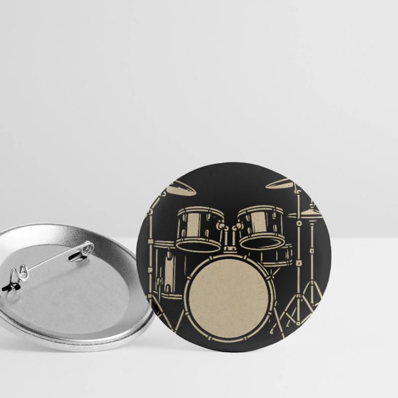 Black Silver Drumset Illustration Buttons small 1''/25 mm (5-pack)