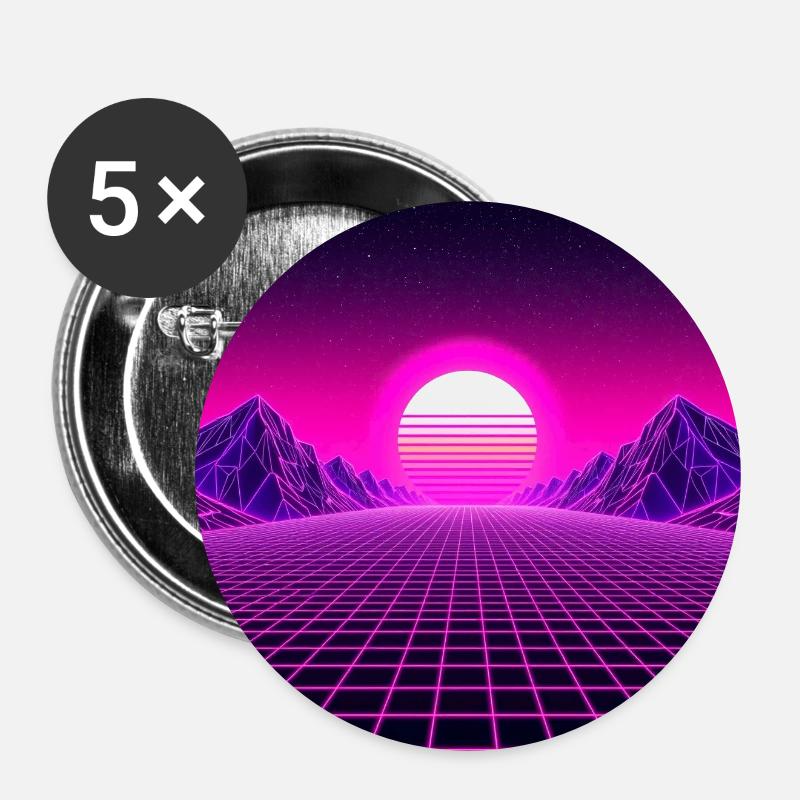 Neon Horizon Retrogrid Sunrise - Buttons small 1''/25 mm (5-pack) - white