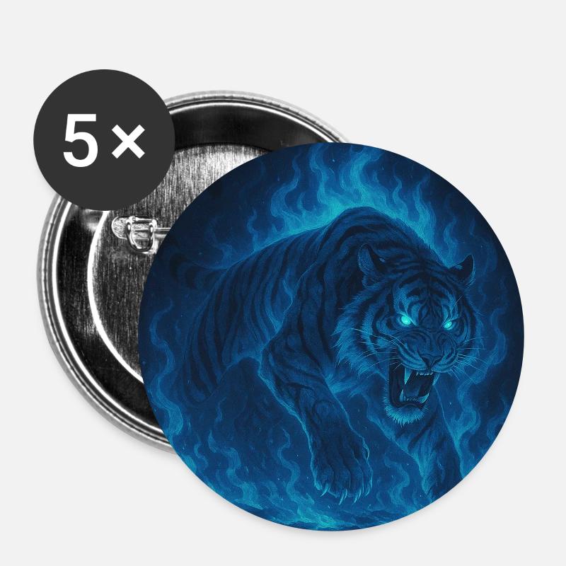 Blue Neon Tiger Flame - Buttons small 1''/25 mm (5-pack) - white