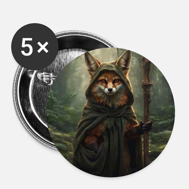 Forest Fox in Druid Cape - Buttons small 1''/25 mm (5-pack) - white