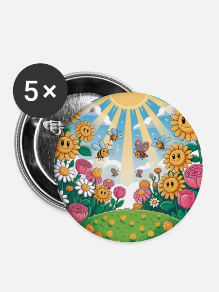 Sonnenblumengarten mit Bienen - Buttons klein 25 mm (5er Pack) - Weiß