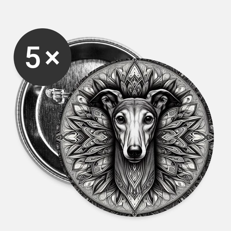 Greyhound Mandala - Buttons small 1''/25 mm (5-pack) - white
