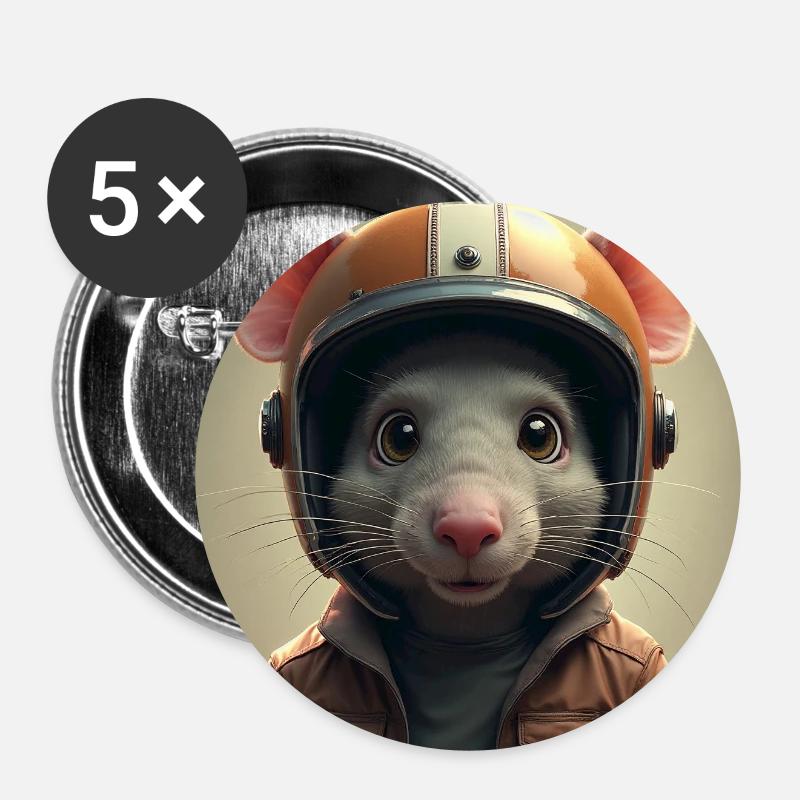 Die kleine Biker-Ratte - Buttons klein 25 mm (5er Pack) - Weiß