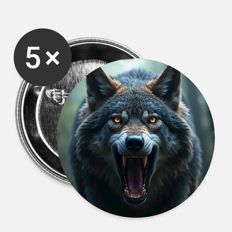 Aggressive wolf - Buttons small 1''/25 mm (5-pack) - white