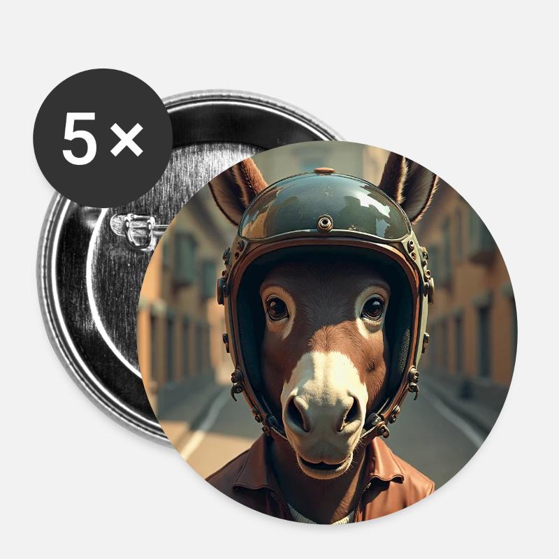 Biker-Esel - Buttons klein 25 mm (5er Pack) - Weiß