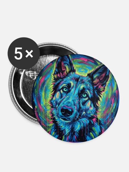 Neon-Wolfsblick - Buttons klein 25 mm (5er Pack) - Weiß