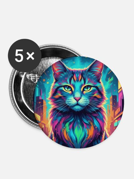 Neonkatze - Buttons klein 25 mm (5er Pack) - Weiß