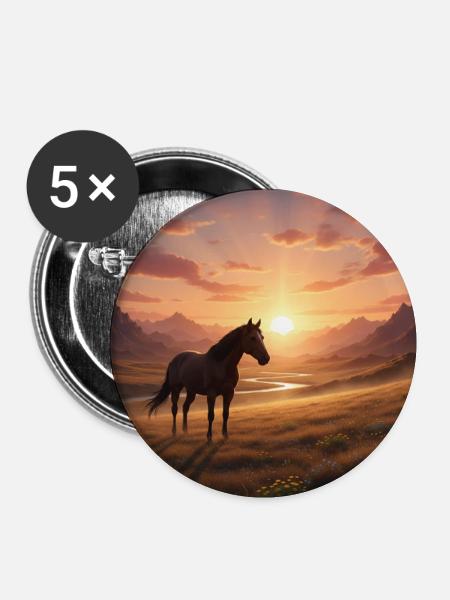 Sonnenuntergangs-Pferd im Bergtal - Buttons klein 25 mm (5er Pack) - Weiß