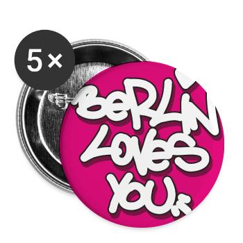 BLY_Berlin lovey you - Pink Sticker - Buttons klein 25 mm (5er Pack) - Weiß - Vorne