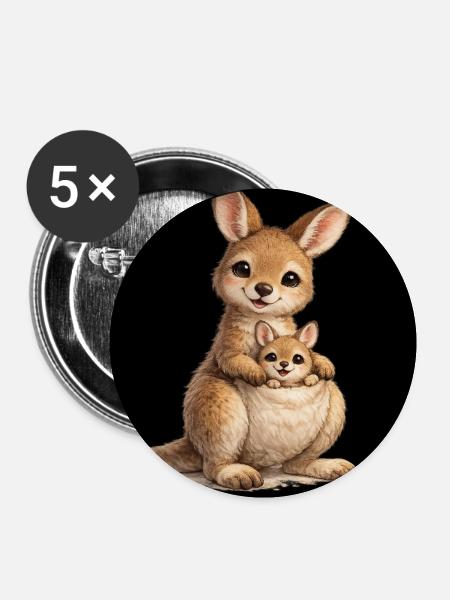 Mutter Känguru mit ihrem Baby - Buttons klein 25 mm (5er Pack) - Weiß