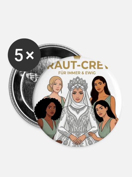 Braut-Crew Für Immer & Ewig - Buttons klein 25 mm (5er Pack) - Weiß