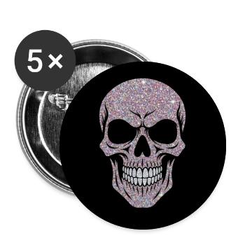 Glitzernder Totenschädel auf Schwarz - Buttons klein 25 mm (5er Pack) - Weiß - Vorne