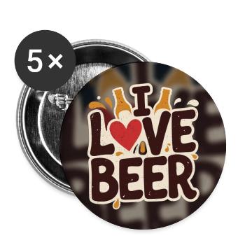 Ich liebe Bier Herz-Logo - Buttons klein 25 mm (5er Pack) - Weiß - Vorne