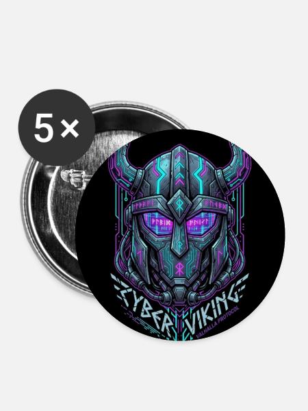 Cyberpunk Viking Helm - Buttons klein 25 mm (5er Pack) - Weiß