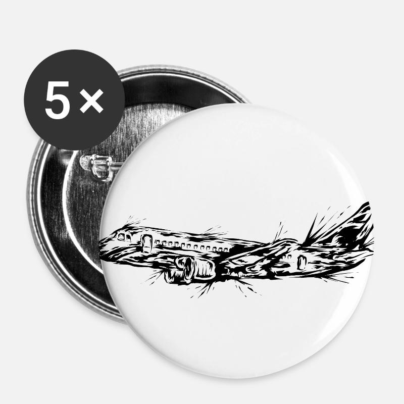 Avion - Lot de 5 petits badges (25 mm) - blanc
