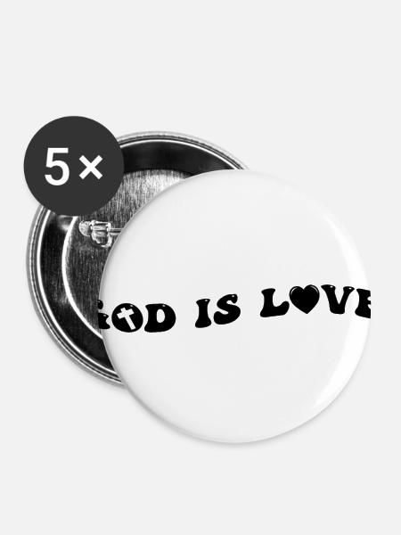God is Love - Buttons klein 25 mm (5er Pack) - Weiß