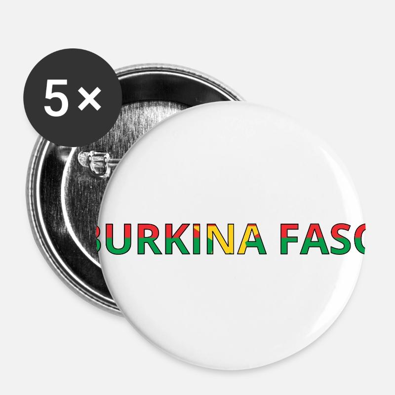 Drapeau Burkina Faso - Lot de 5 petits badges (25 mm) - blanc