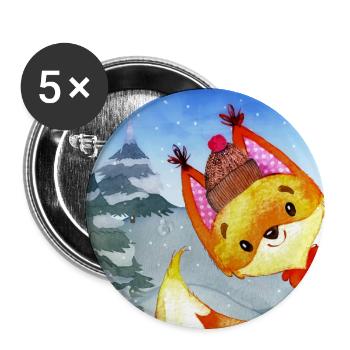 Tierfreunde im Winterwald - Der kleine Fuchs - Buttons klein 25 mm (5er Pack) - Weiß - Vorne