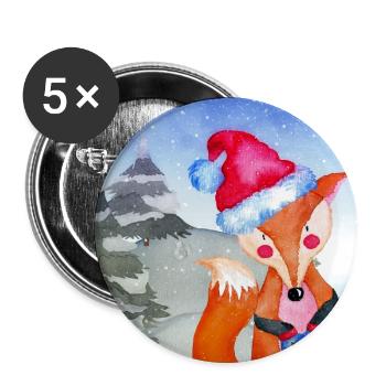 Tierfreunde im Winterwald - Der kleine Fuchs - Buttons klein 25 mm (5er Pack) - Weiß - Vorne
