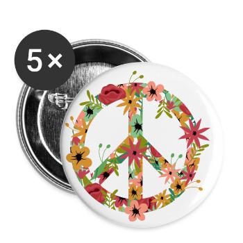Peace Hippie Flower Power - Buttons small 1''/25 mm (5-pack) - white - Front