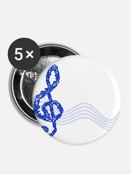 Notenschlüssel Musik - Buttons klein 25 mm (5er Pack) - Weiß