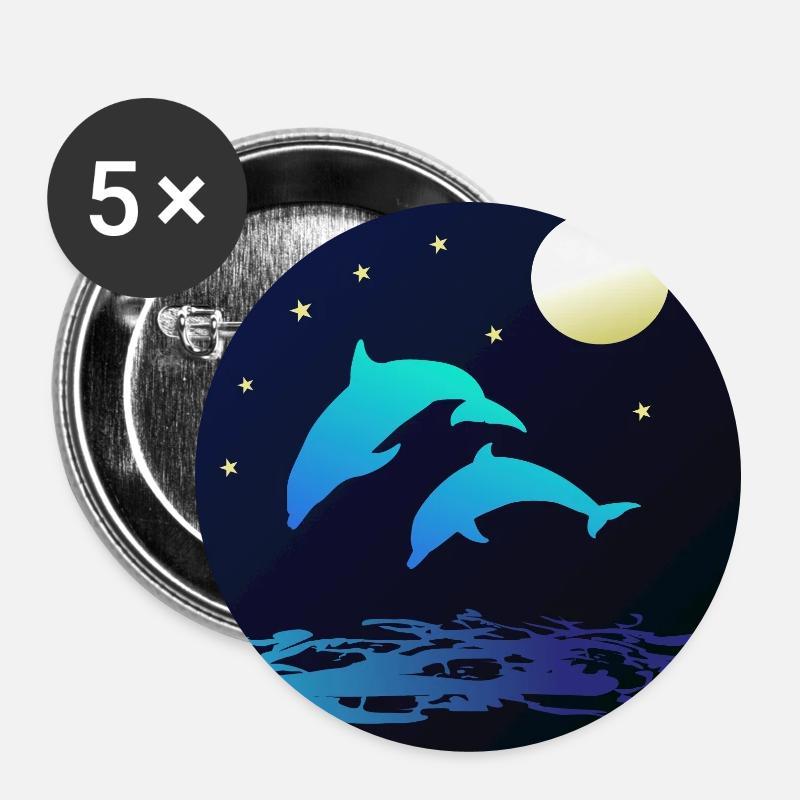 Dauphins - Lot de 5 petits badges (25 mm) - blanc