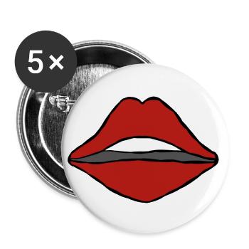 Bouche cadeau lèvres baiser langue dents bouche rouge - Lot de 5 petits badges (25 mm) - blanc - Devant