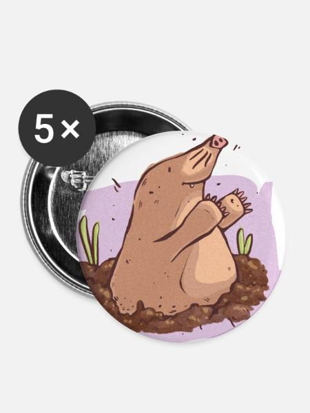 Mole in der Erde - Buttons klein 25 mm (5er Pack) - Weiß