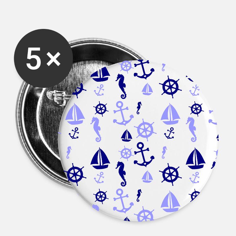 Maritime pattern blue - Buttons small 1''/25 mm (5-pack) - white