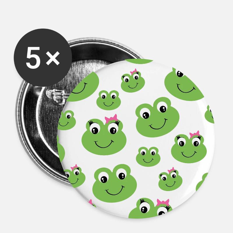 Frog, frogs, green - Buttons small 1''/25 mm (5-pack) - white