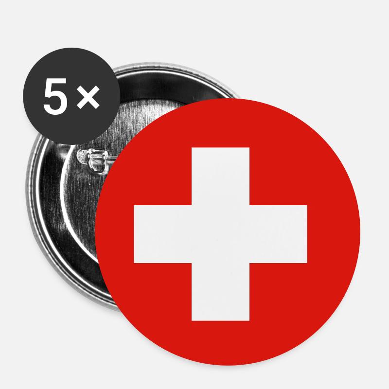 DRAPEAU SUISSE - Lot de 5 petits badges (25 mm) - blanc