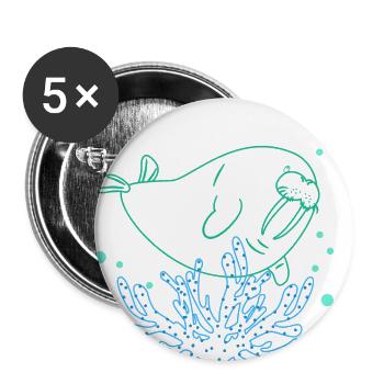 Walrus Swimming Underwater - Buttons small 1''/25 mm (5-pack) - white - Front