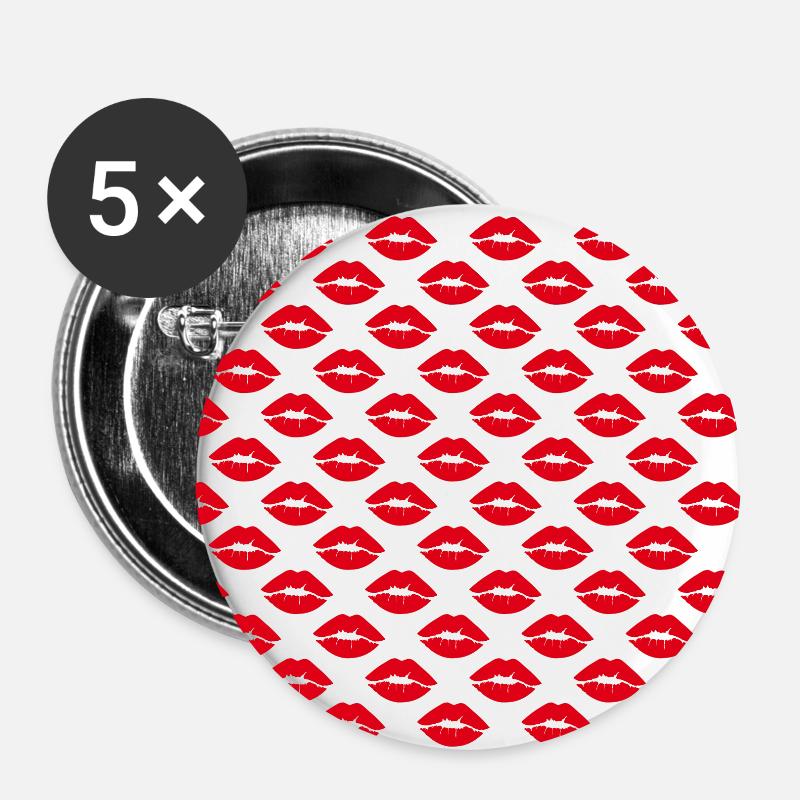 Kussmund - Lippen - Muster - Buttons klein 25 mm (5er Pack) - Weiß