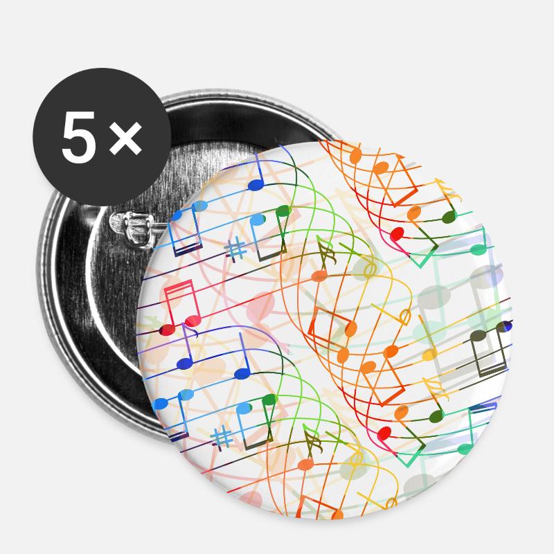 Musique, notes - Lot de 5 petits badges (25 mm) - blanc