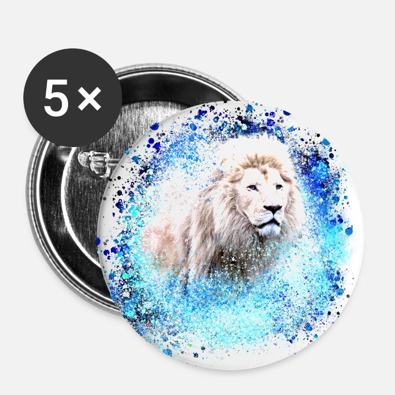 lion,,lion's head, graffiti, blue,white lion - Buttons small 1''/25 mm (5-pack) - white
