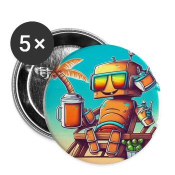 Glücklicher Roboter im Urlaub - Buttons klein 25 mm (5er Pack) - Weiß - Vorne