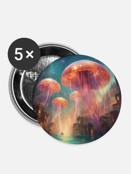 Leuchtende Qualle - Buttons klein 25 mm (5er Pack) - Weiß