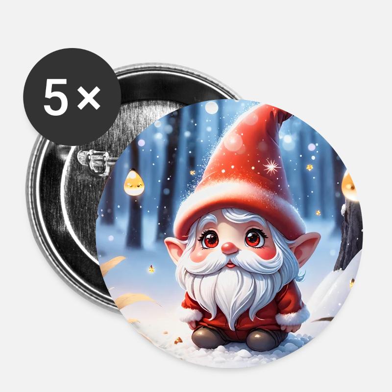 Red Christmas Gnome - Buttons small 1''/25 mm (5-pack) - white