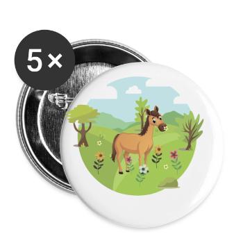 Poney de cheval sur le pré de fleurs fille femmes bébés - Lot de 5 petits badges (25 mm) - blanc - Devant