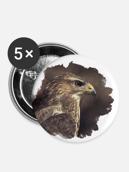 Mäusebussard - Buttons klein 25 mm (5er Pack) - Weiß
