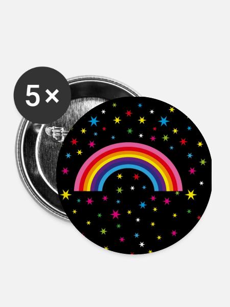 12 Regenbogen Sternenhimmel - Buttons klein 25 mm (5er Pack) - Weiß