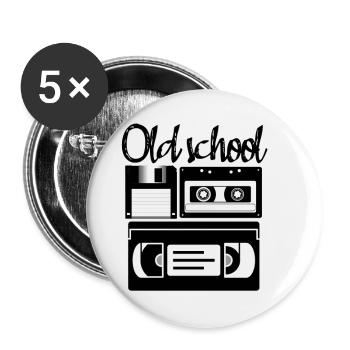 Old School Vintage Disketten-Audio-Videokassette - Buttons klein 25 mm (5er Pack) - Weiß - Vorne
